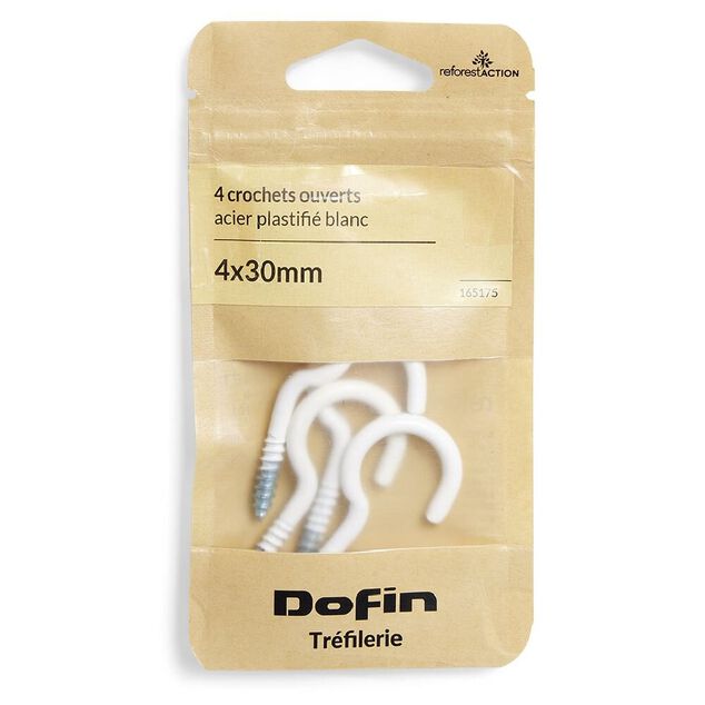 8 crochets ouverts en acier plastifié blanc - 4x30 mm