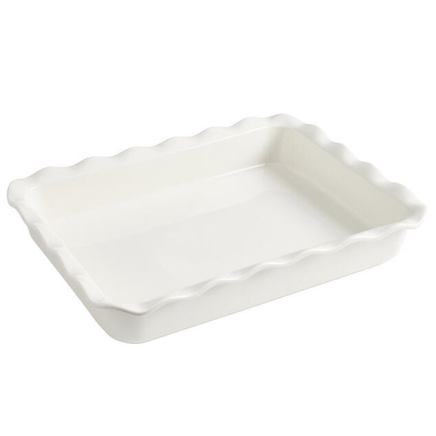Plat &agrave; four rectangulaire bord festonn&eacute; L40X30 cm c&eacute;ramique (2 mod&egrave;les rouge ou blanc)
