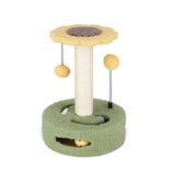 Arbre &agrave; chat forme fleur 1 perchoir 1 griffoir 3 jeux jaune et vert &Oslash;26xH35cm