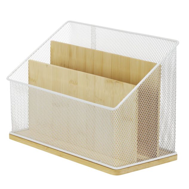 Organiseur de bureau bambou et m&eacute;tal 3 compartiments 29x14xH20cm