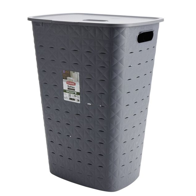 Coffre &agrave; linge plastique gris 56L 43,5x33,5xH60cm