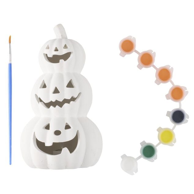 Bougeoir LED citrouille Halloween pl&acirc;tre &agrave; peindre mini peinture 3ml x8 (2 mod&egrave;les)