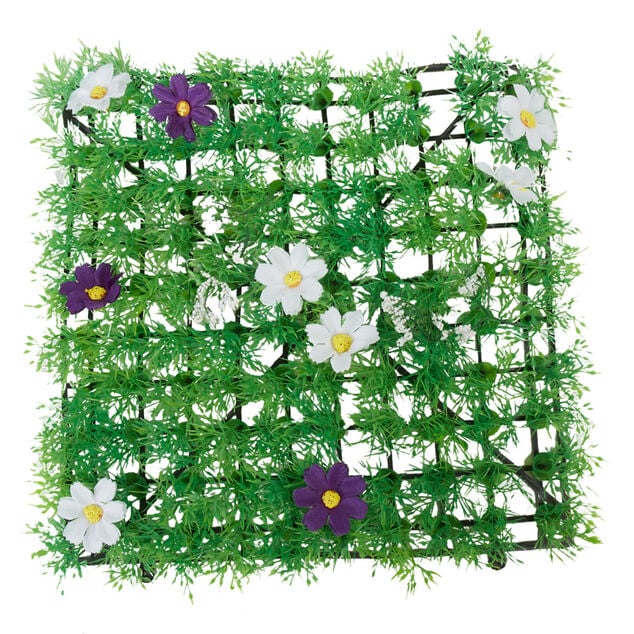 Dalle de gazon artificiel fleurs jaunes violettes blanches
