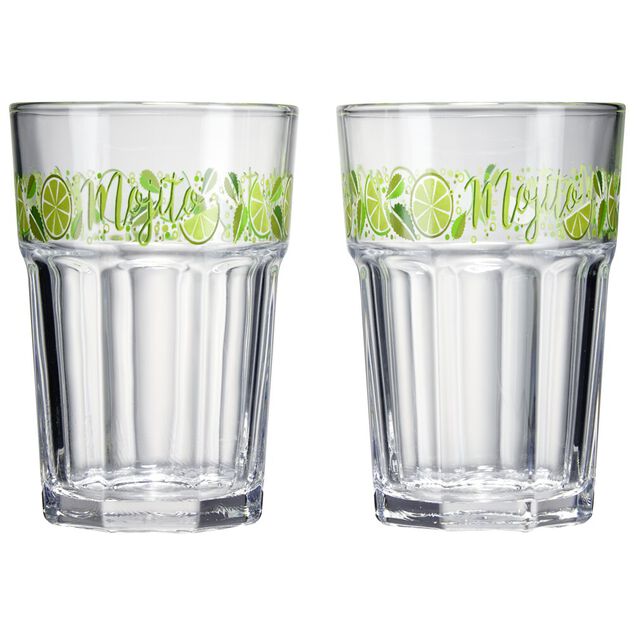 Verre Mojito transparent inscription et motif citron x2