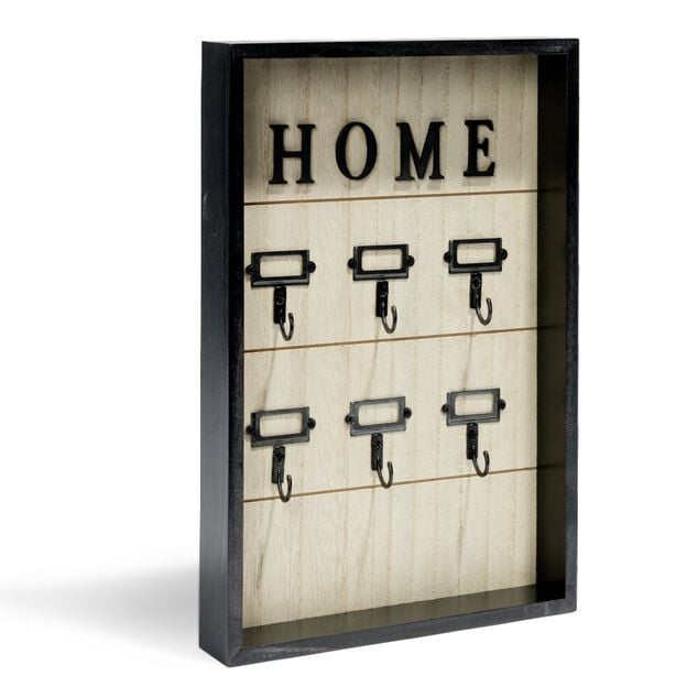 Bo&icirc;te &agrave; clefs MDF et m&eacute;tal beige et noir 30x20x3cm