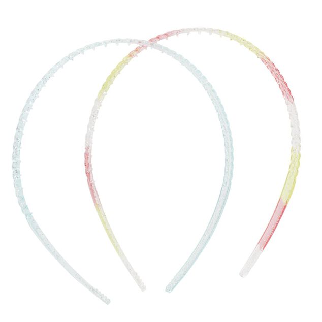 Serre-tête x2 plastique coloré translucide 1 bleu et 1 multicolore