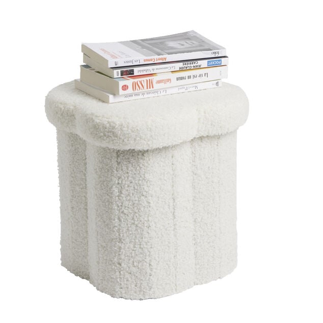 Pouf de rangement 8,8L laine bouclée beige 25x25xH26,5cm