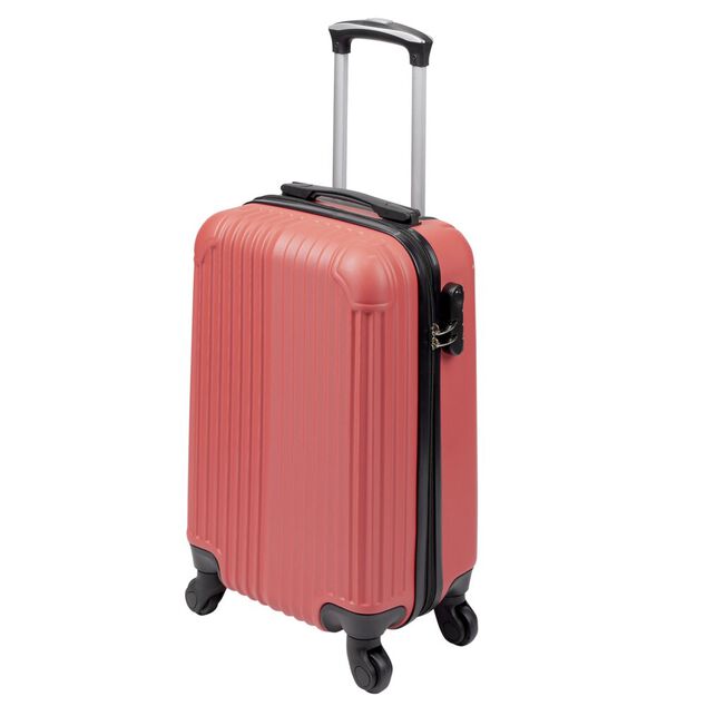 Valise cabine rigide 30L trolley 4 roulettes plastique ABS rouge 32,5x21xH51cm