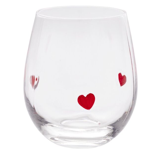 Verre &agrave; eau bas 50cl en verre transparent motifs coeurs rouges H12cm