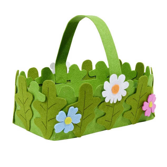 Panier pour oeufs de P&acirc;ques en feutrine verte 20x18xH15cm (2 mod&egrave;les)