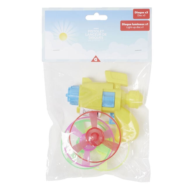 Pistolet lanceur avec 4 disques dont 1 lumineux &Oslash;10,5xH11,5cm