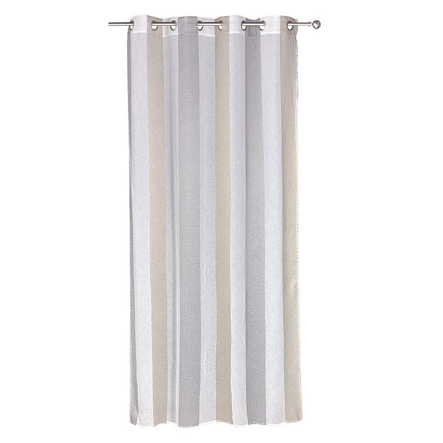 Voilage &agrave; oeillets jacquard blanc bande verticales gris et taupe
