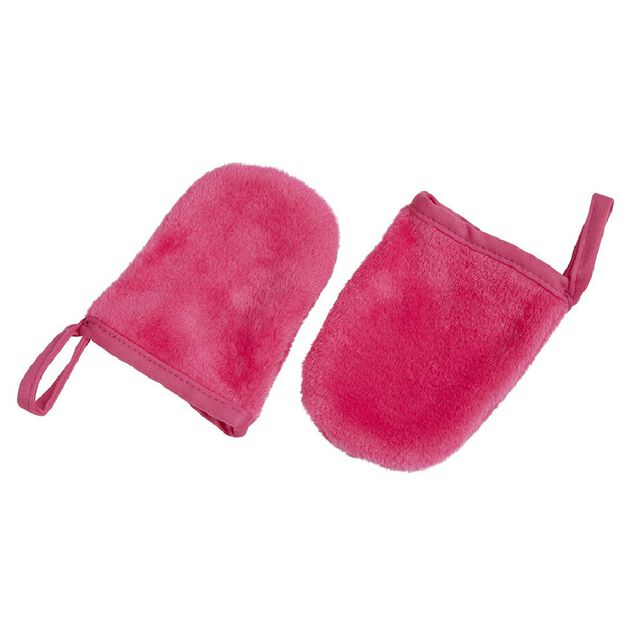 Gant d&eacute;maquillant fuchsia en coton x2