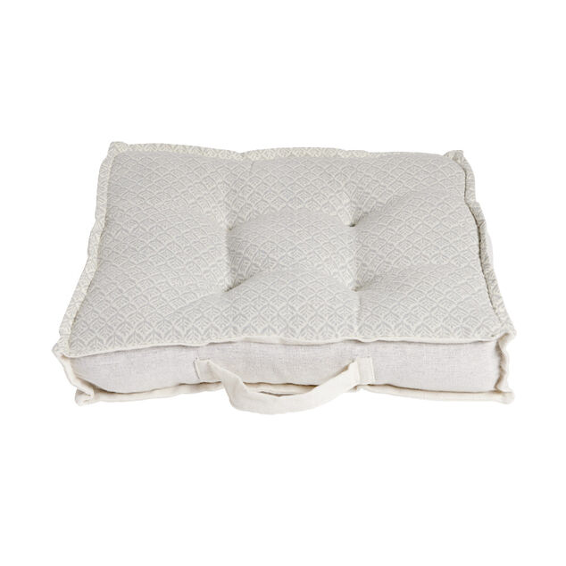 Coussin de sol carr&eacute; motif feuillage blanc &eacute;cru 40x40cm