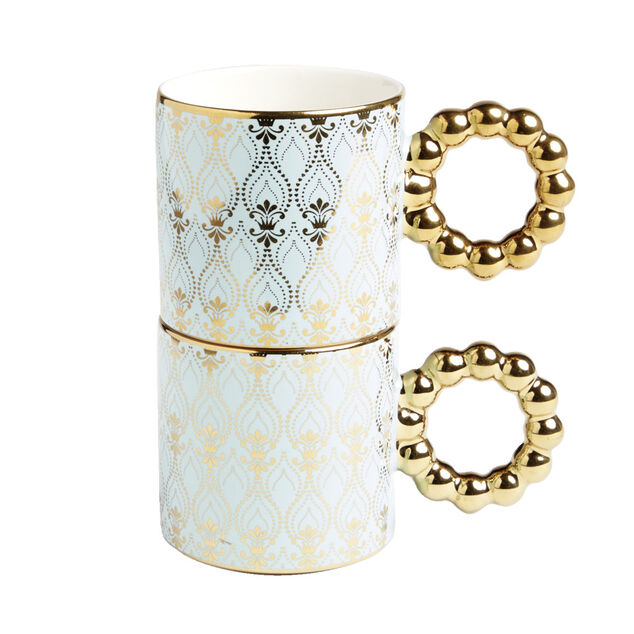 Lot de 2 mugs 30cl design chic bleu clair et dor&eacute;