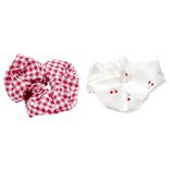 Chouchou x2 rouge à carreaux et blanc motif cerise