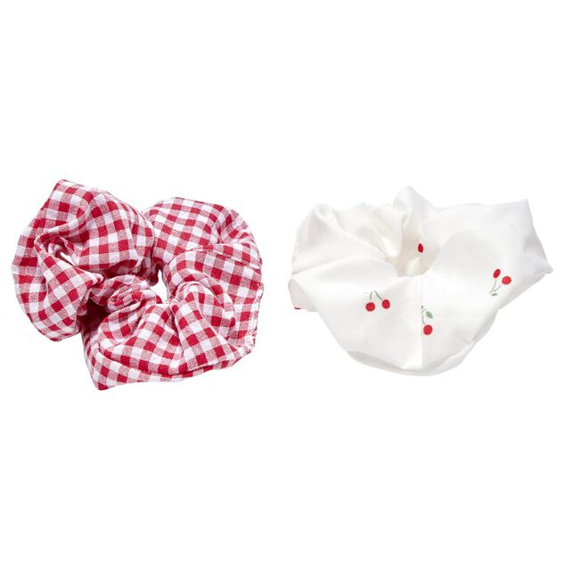 Chouchou x2 rouge à carreaux et blanc motif cerise