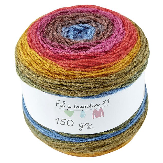 Pelote de fil &agrave; tricoter toupie acrylique multicolore 150g