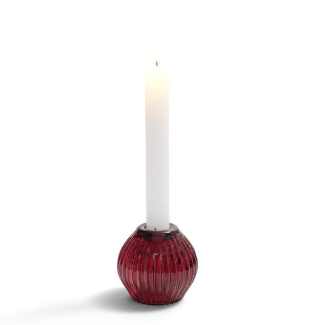 Bougeoir rond verre rose fonc&eacute; &Oslash;7,5xH7,5cm