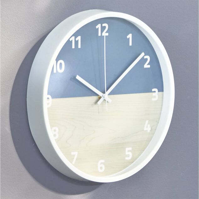 Horloge ronde effet bois bicolore bleu et beige &Oslash;30 cm