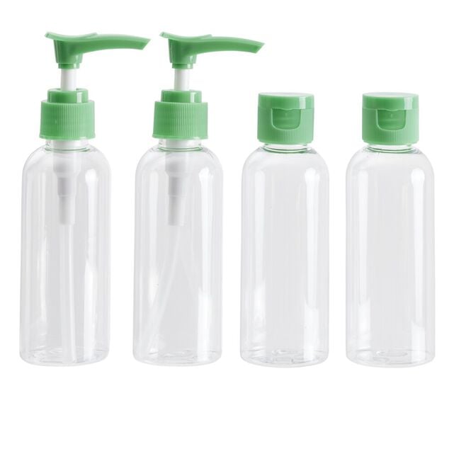 Flacon de voyage 4x80ml plastique (4 mod&egrave;les)
