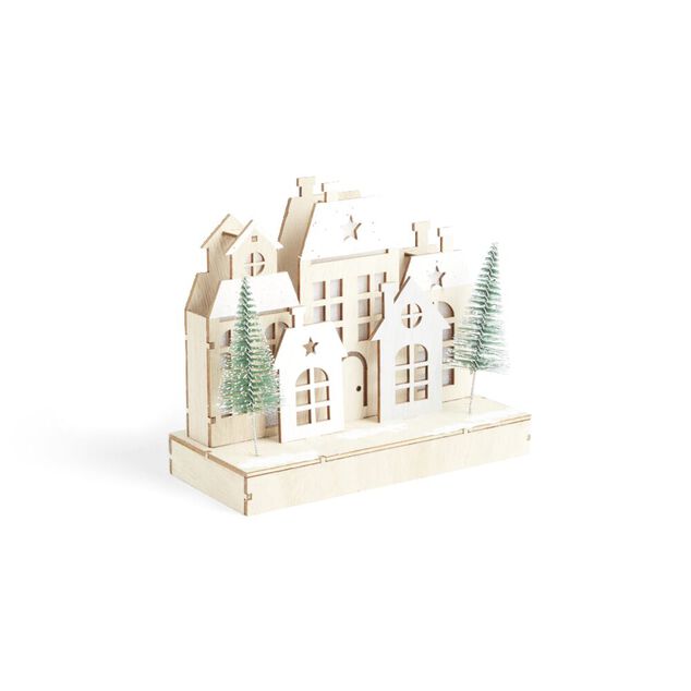 Village de No&euml;l lumineux en bois 7LED