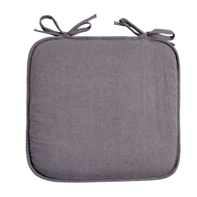 Galette de chaise carr&eacute;e 38x36cm &agrave; nouettes polycoton gris