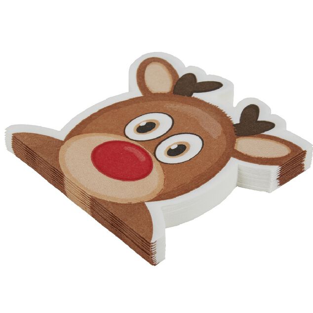 Serviette en papier forme renne de No&euml;l x12