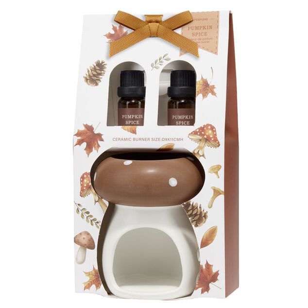 Br&ucirc;leur de parfum c&eacute;ramique forme champignon blanc et marron &Oslash;8xH11cm