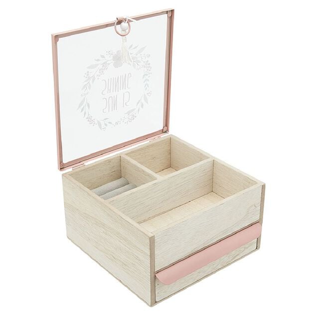 Bo&icirc;te &agrave; bijoux 3 casiers et 1 tiroir naturel et rose