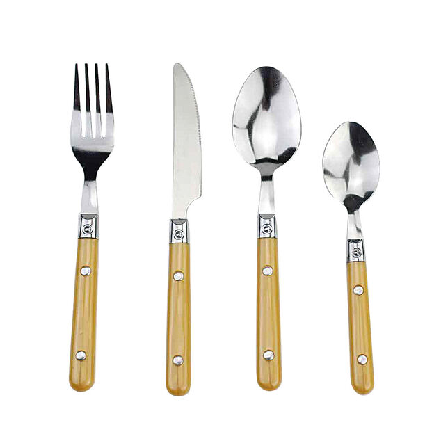 M&eacute;nag&egrave;re 16 pi&egrave;ces inox manche plastique jaune dor&eacute;