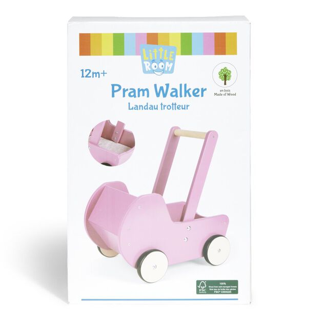 Jouet poussette enfant en bois rose