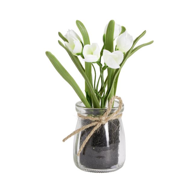 Fleurs artificielles pot en verre avec terre H16cm - 3 mod&egrave;les