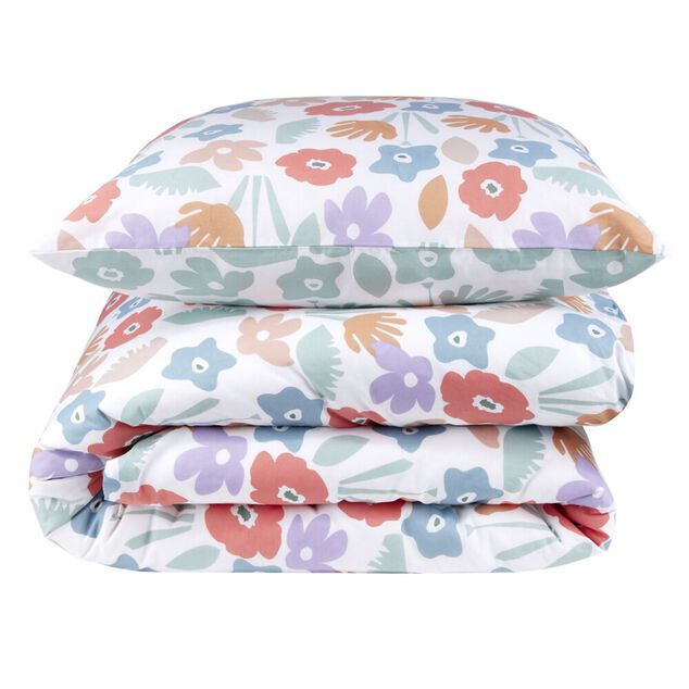 Parure de lit 1 personne 140x200cm coton graphique et fleuri (2 mod&egrave;les)