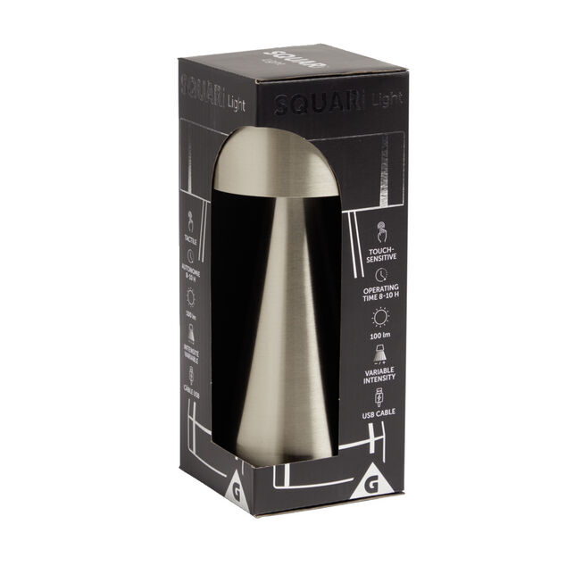 Lampe de table Squari USB tactile gris argent&eacute; &Oslash;9,5xH22,5cm