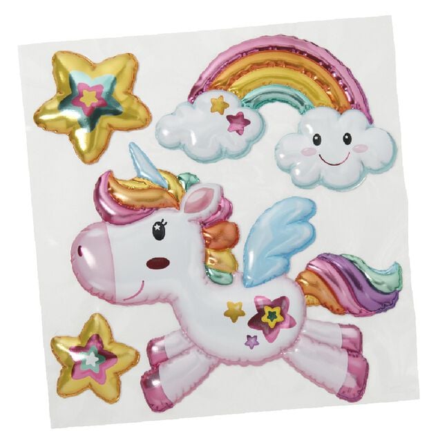 Sticker ballon licorne arc en ciel et &eacute;toile