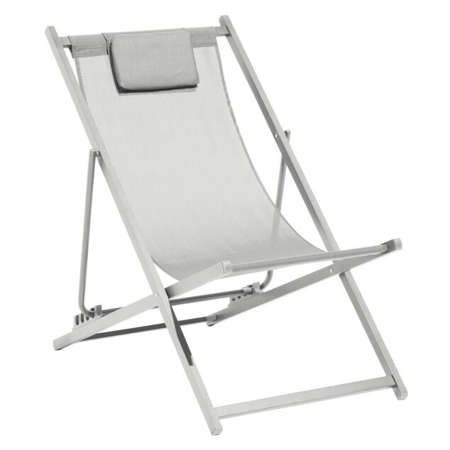 Chilienne Oxford pliante avec t&ecirc;ti&egrave;re aluminium et textil&egrave;ne gris 100x61xH92cm
