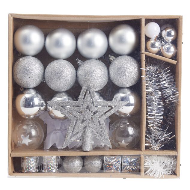 Kit d&eacute;coration pour Sapin de No&euml;l Argent&eacute; x40