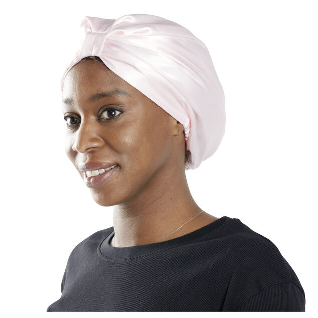 Bonnet de nuit satiné rose anti-frisottis 15x17cm