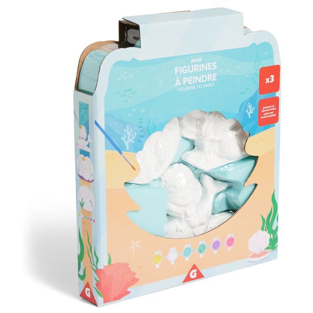 Lot de 3 figurines &agrave; peindre th&egrave;me sir&egrave;ne - peinture et pinceau inclus