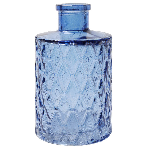 Vase verre coloré bouteille décor relief Ø6xH10,5cm (3 modèles)