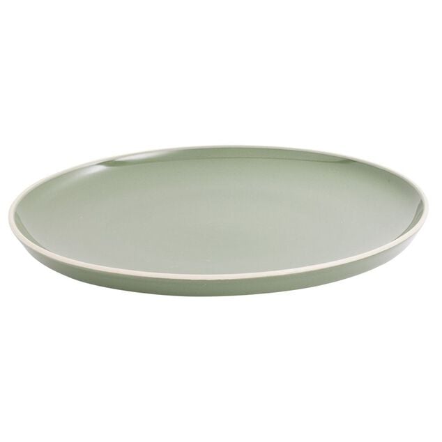 Assiette plate fa&iuml;ence vert bord liser&eacute; cr&egrave;me &Oslash;27cm