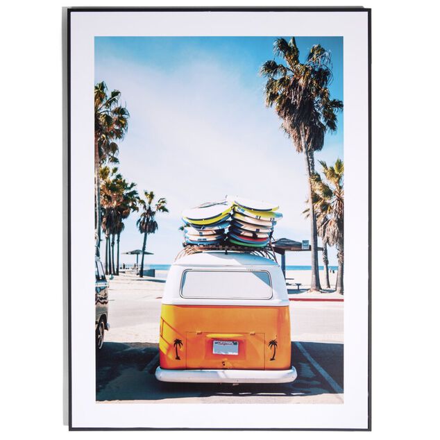 Cadre d&eacute;co en bois photo van plage 50x70cm