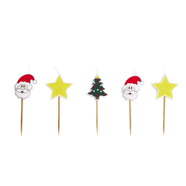Lot de 5 bougies de No&euml;l pour g&acirc;teau
