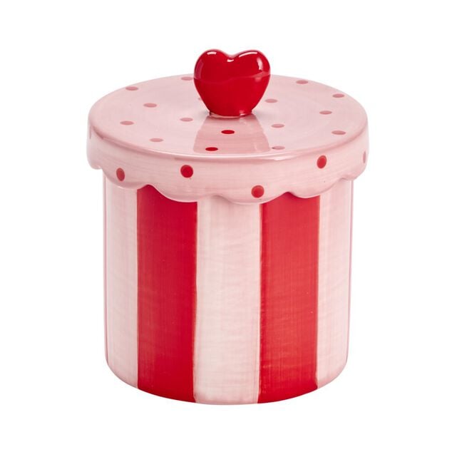 Bo&icirc;te c&eacute;ramique couvercle coeur rouge et rose &Oslash;12xH14cm
