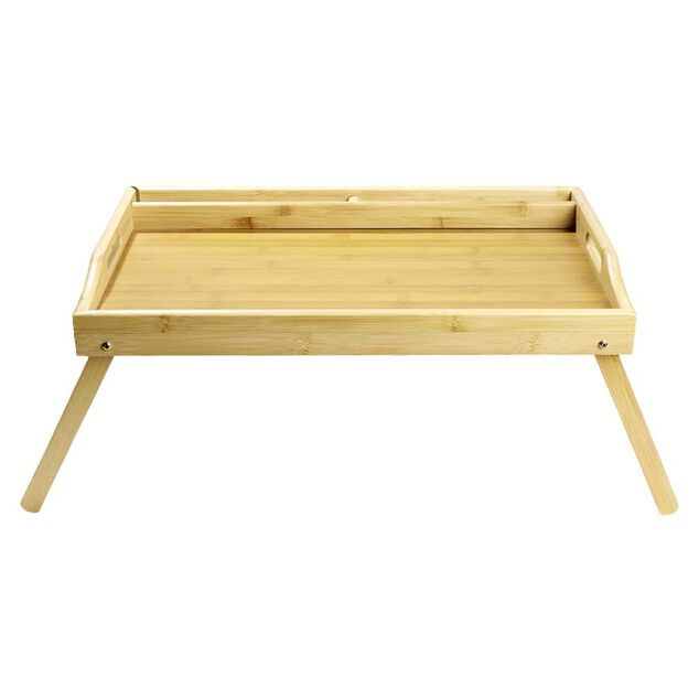 Plateau rectangulaire en bambou pieds r&eacute;tractables 50x30xH24,5cm