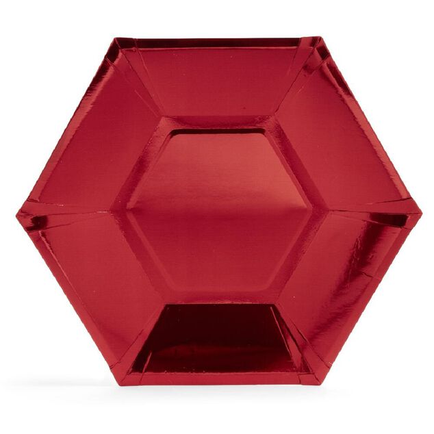 Plateau hexagonal carton rouge m&eacute;tallis&eacute; &Oslash;26cm x10