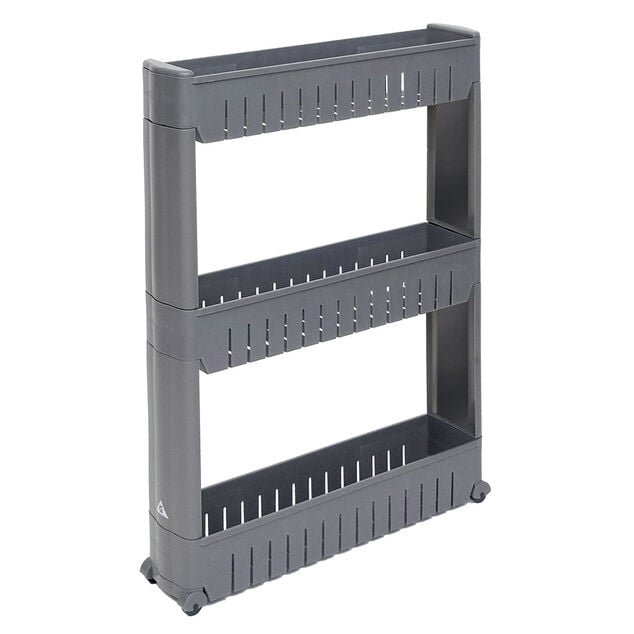 Desserte de cuisine &agrave; roulettes 3 niveaux gris 54,5x12,5xH.72cm