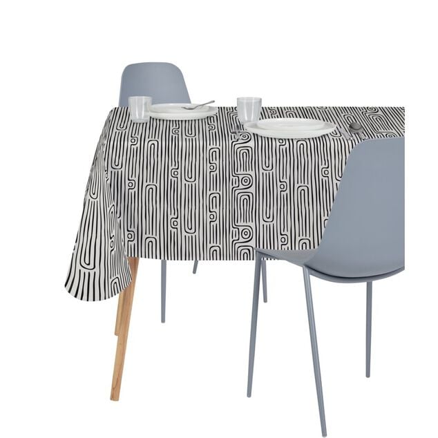 Nappe rectangulaire tissu Dakar motif graphique noir et blanc 140x250cm