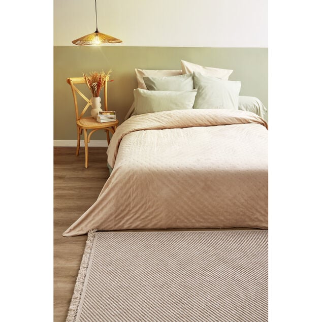 Couvre lit 2 personnes velours en pinsonic 220x240cm beige ou marron